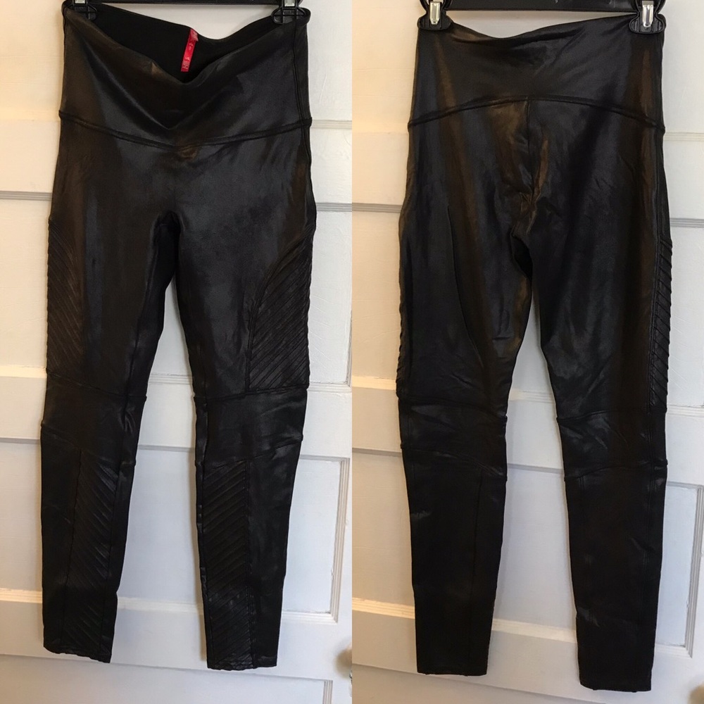Spanx Black Faux Leather Moto Leggings Size Large